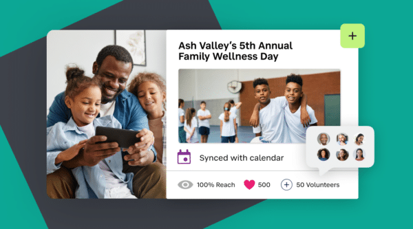 A father and daughters look at an event in their school's calendar on his mobile phone.