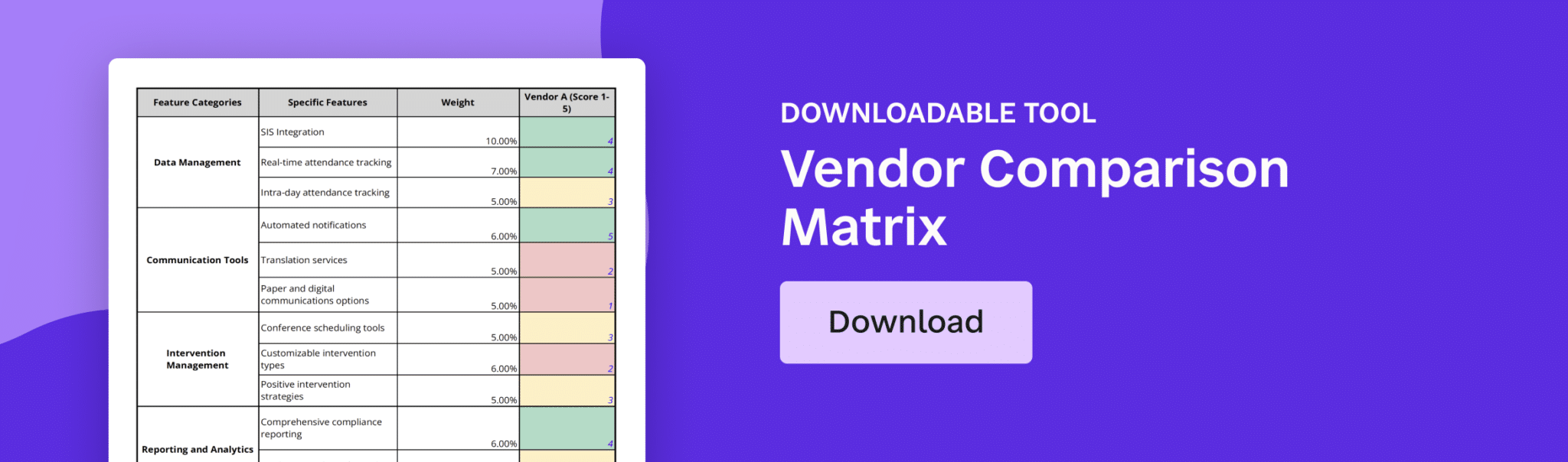 Vendor comparison matrix