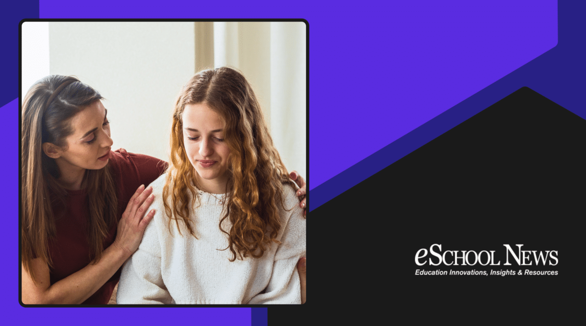 Woman comforting teenage girl. eSchoolNews logo on the right.