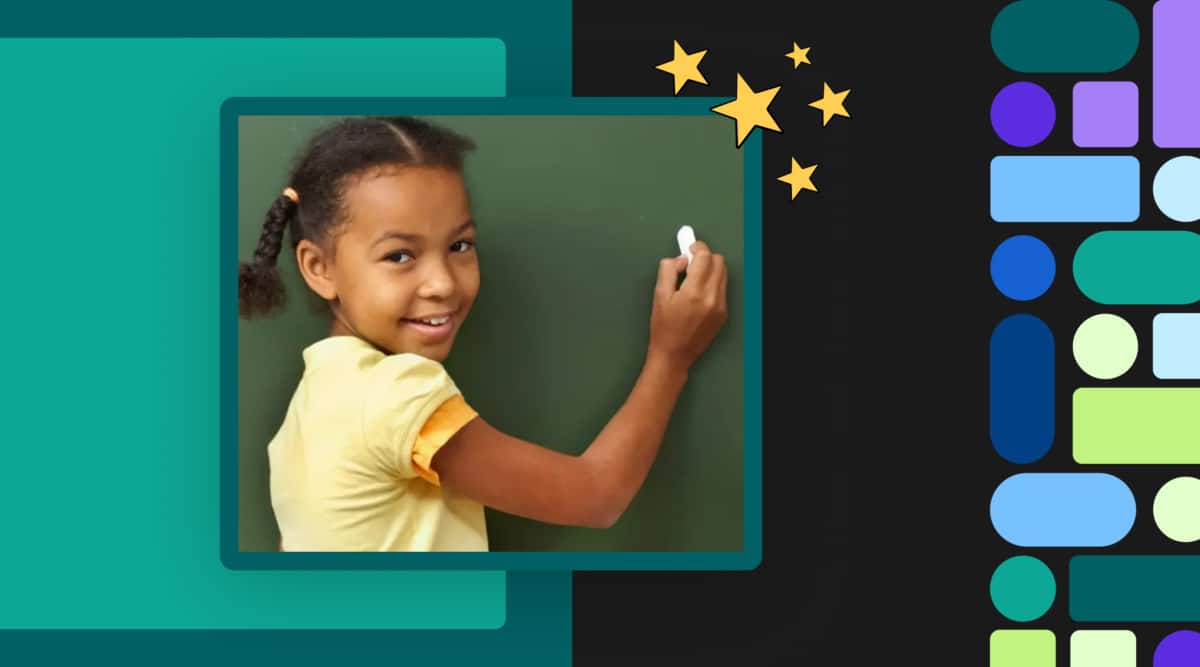 Young girl writing with chalk on a blackboard. Text saying Top 10 All-Time Best Practices for Student-Led Conferences.